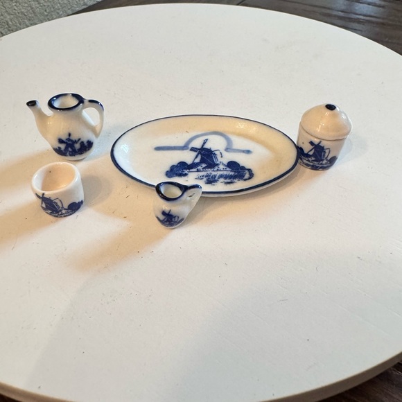 Other - Mini Tea Set - blue and white windmill design Dollhouse Size
